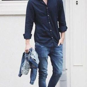 Men’s Navy Blue Slim Casual Shirt