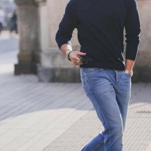 Men’s Blue Full Sleeves Crew T-shirt